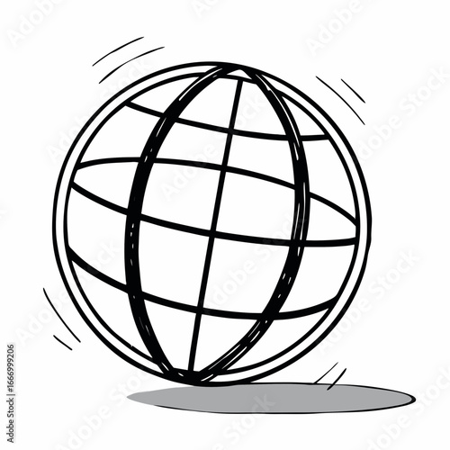 Vector art of handdrawn sketch of a globe, representing global connection, internet, and technology