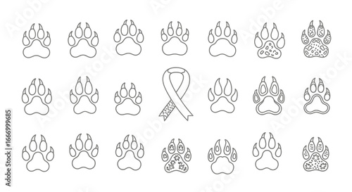 Discover diverse paw prints and a symbolic ribbon, perfect for animal lovers and awareness campaigns.