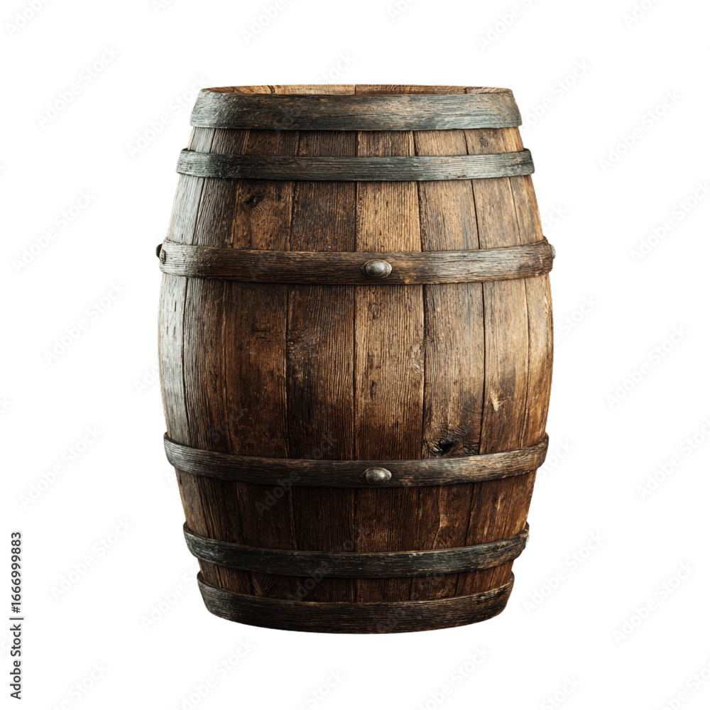 Obraz premium Wooden barrel for storage on ships. Isolated white background. Png format