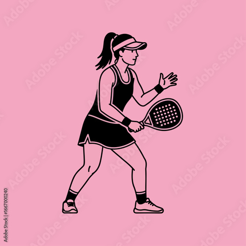 Dynamic padel player in action, ready to serve with racket, athletic silhouette, vibrant sports illustration for design, fitness, and healthy lifestyle