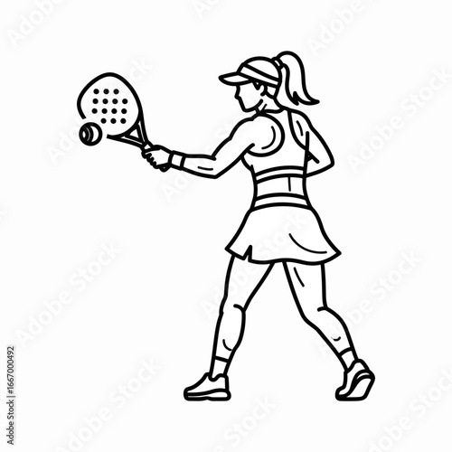 Dynamic female padel player executing a powerful forehand stroke, showcasing athletic skill and competitive spirit in action
