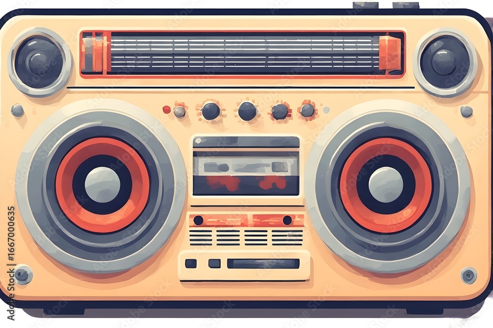 Fototapeta premium Retro boombox illustration evokes nostalgia and delivers vibrant audio experiences for creative projects
