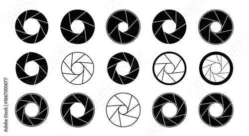Dynamic camera aperture icons capture light and focus for photographic creativity and visual precision