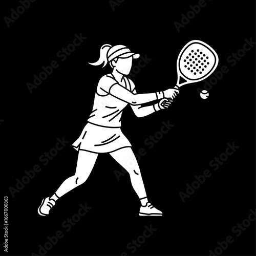 Dynamic female athlete executing a powerful padel tennis shot with focused determination, embodying sport and healthy active lifestyle.