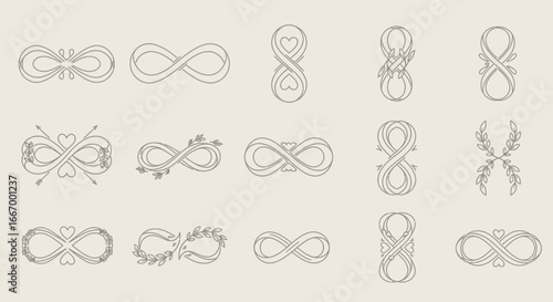 Elegant infinity symbols with hearts and leaves, perfect for timeless love and connection designs.