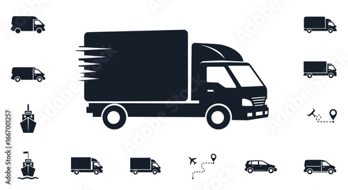 Dynamic delivery fleet showcasing trucks, vans, ships, and travel routes for efficient logistics