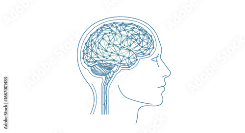 Dynamic neural network visualization within a human head outline symbolizing cognitive science and innovation