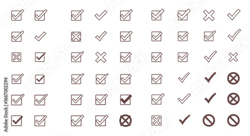Modern checkmark and cross icons offer clean choices for decision-making and verification tasks