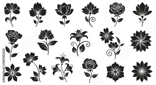 Elegant black floral silhouettes perfect for sophisticated design projects and branding
