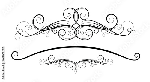 Elegant black flourish design enhances sophisticated invitations, stationery, and decorative projects with classic charm.