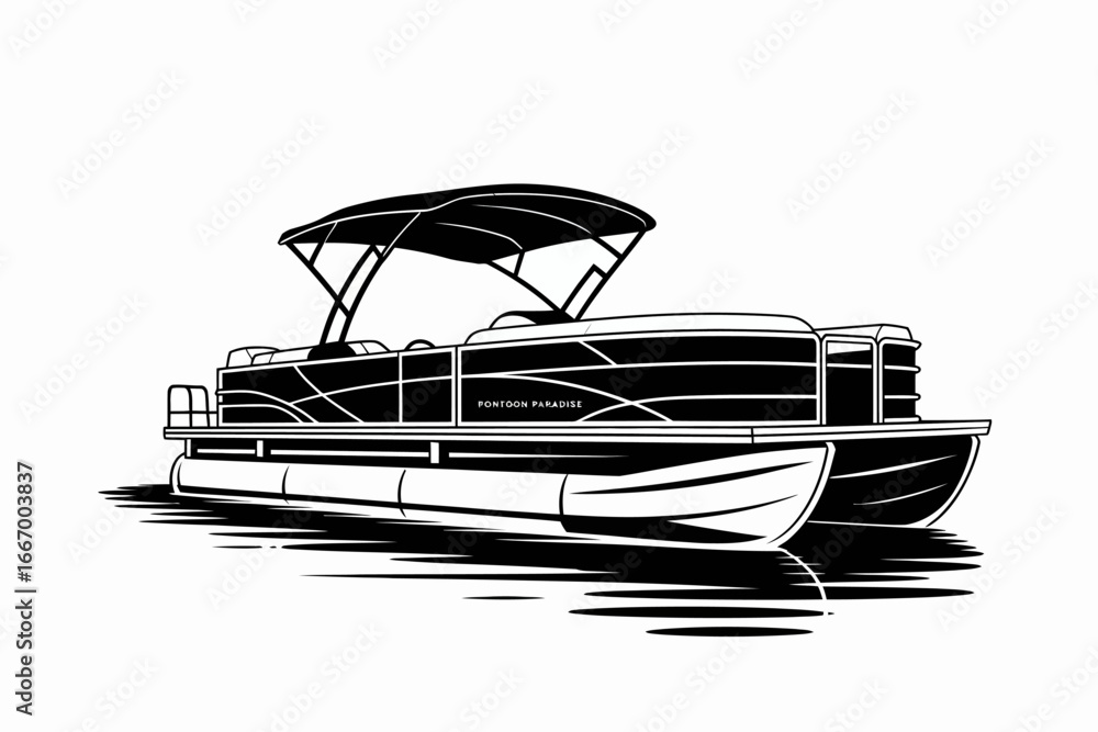 Naklejka premium Illustration of a modern pontoon boat on water, perfect for boating recreation and scenic lake adventures