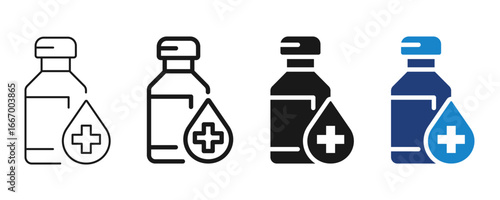 Vaccine bottle with drop icon editable stroke. Vector