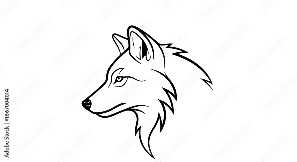 Naklejka premium Powerful wolf head profile graphic with sharp lines and intense gaze, perfect for logos and branding