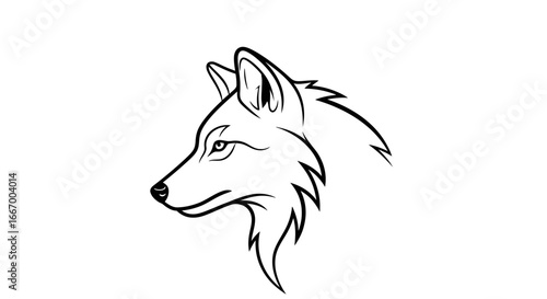 Powerful wolf head profile graphic with sharp lines and intense gaze, perfect for logos and branding