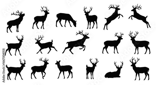 Stunning collection of diverse deer silhouettes capturing motion and grace in various poses