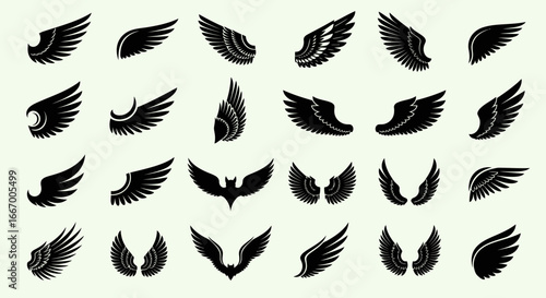 Discover a stunning collection of diverse black wing icons and symbols for your creative projects