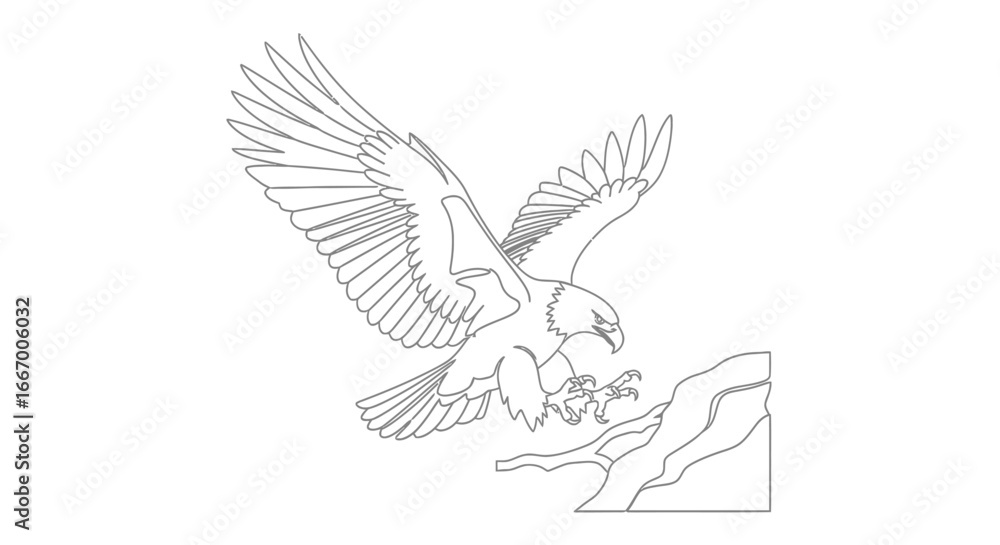 Obraz premium Majestic eagle with outstretched wings swoops down to grasp prey on rocky cliff edge