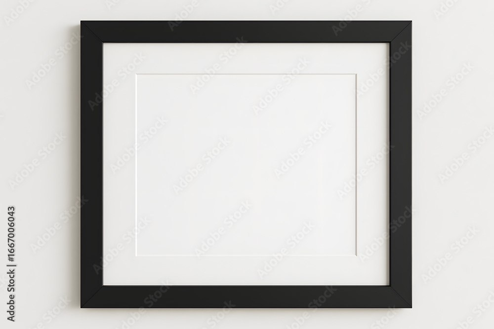 Fototapeta premium Artistic Frame Showcase: A captivating close-up reveals a sleek, black picture frame poised elegantly against the wall, presenting a blank canvas of opportunity.