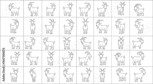 Collection of charming goat illustrations showcasing various playful poses and expressions for your projects