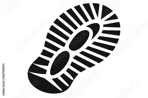 Black Shoe Sole Footprint with Lines and Oval Shapes Isolated