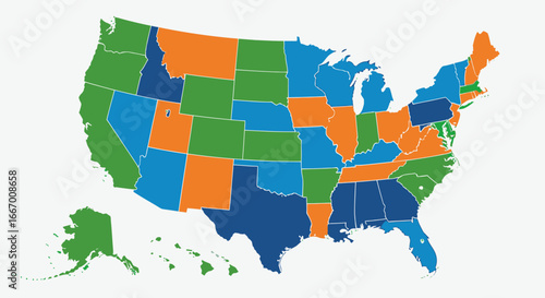 Colorful US states map with distinct color regions for data visualization and analysis