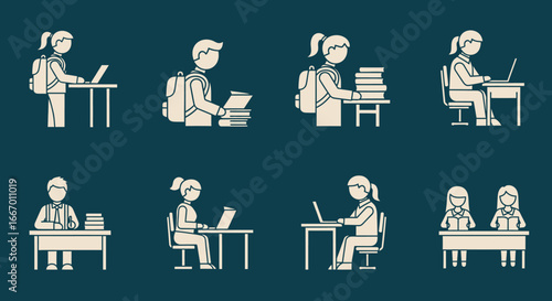 Diverse students actively learning and studying with books and laptops in a modern educational setting
