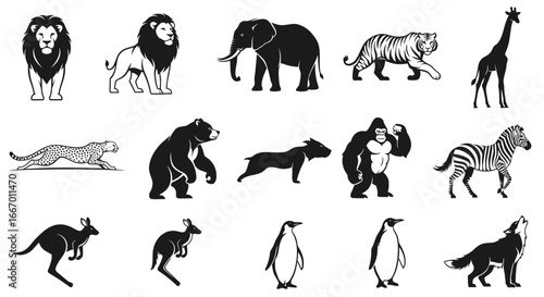 Stunning animal silhouettes collection for branding, logos, and creative designs featuring lions, elephants, and more