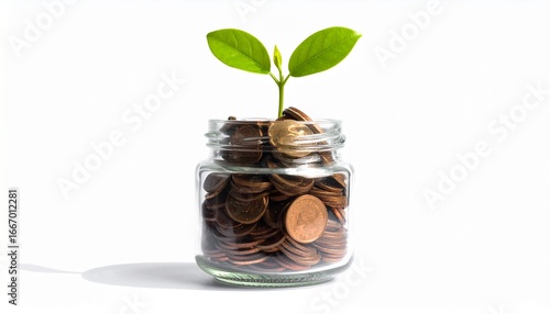 Wallpaper Mural Growing Savings A Conceptual Image of Coins in a Jar with a Sprout, Representing Financial Growth Torontodigital.ca