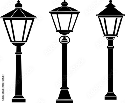 Street lamp set, Set of street lights, street light collection, Vector of street lights, street light silhouette, street light isolated on white background