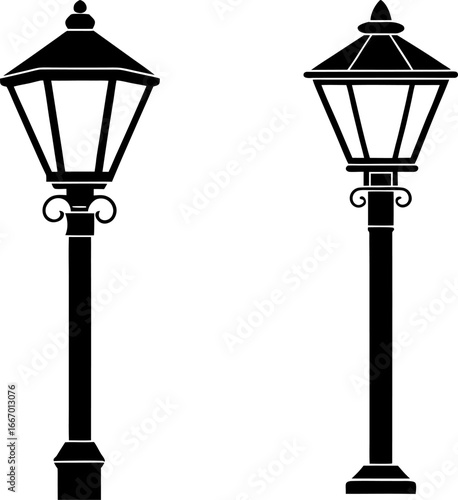 Street lamp set, Set of street lights, street light collection, Vector of street lights, street light silhouette, street light isolated on white background