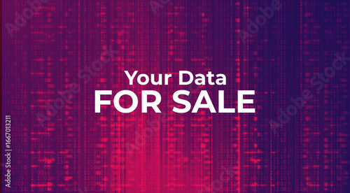 Warning Message Your Data for Sale Displayed Over Red Binary Code Background