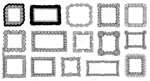 Unique hand-drawn decorative borders and frames add artistic flair to your creative projects instantly