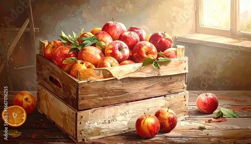 basket, fruit, apple, food, apples, crate of fruit, crate of apples, red, healthy, ripe, isolated, fresh, autumn, organic, white, sweet, vegetarian, delicious, harvest, wicker, juicy, nature, diet, co