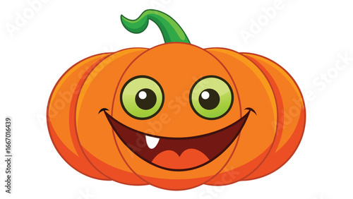 Bright orange cartoonish pumpkin with a friendly face and stem perfect for halloween celebrations