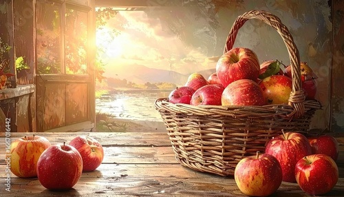 basket, fruit, apple, food, apples, crate of fruit, crate of apples, red, healthy, ripe, isolated, fresh, autumn, organic, white, sweet, vegetarian, delicious, harvest, wicker, juicy, nature, diet, co