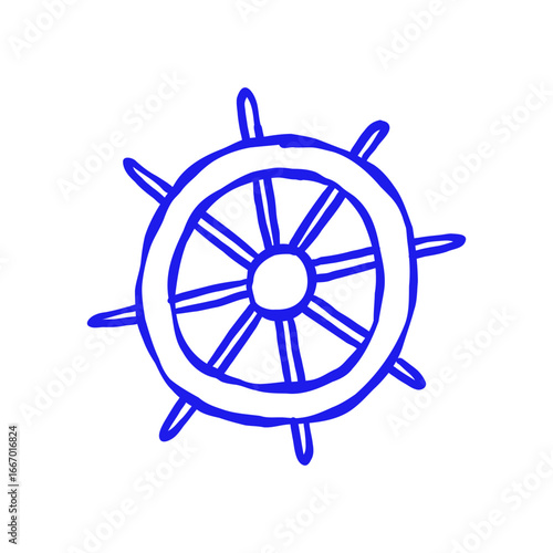 Ship Wheel Helm. Pirate Cruise Boat Steering Rudder Icon. Doodle Vector Illustration