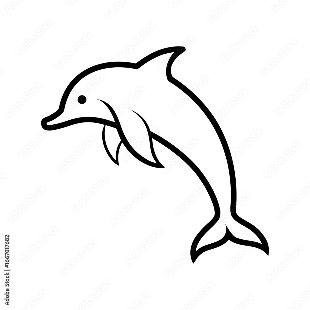 Fototapeta premium Minimal rough outline dolphin silhouette of ocean jumping mammal isolated on white background
