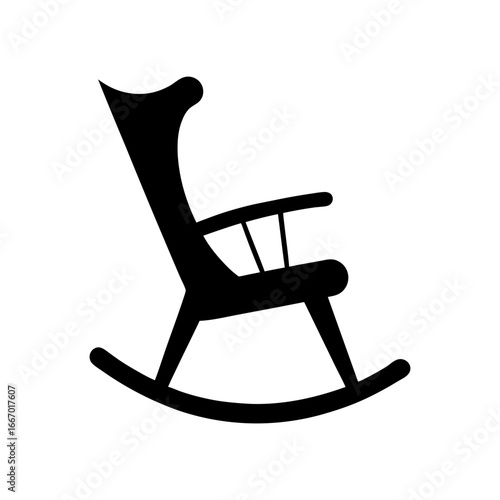 Minimal rocking chair silhouette handmade furniture design isolated on white background