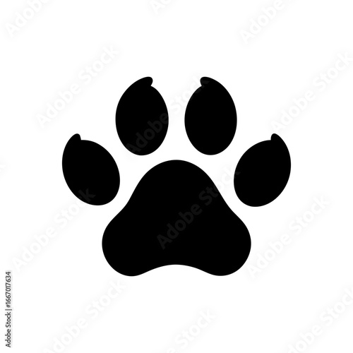 Rough hand sketched dog paw silhouette animal footprint vector with white background