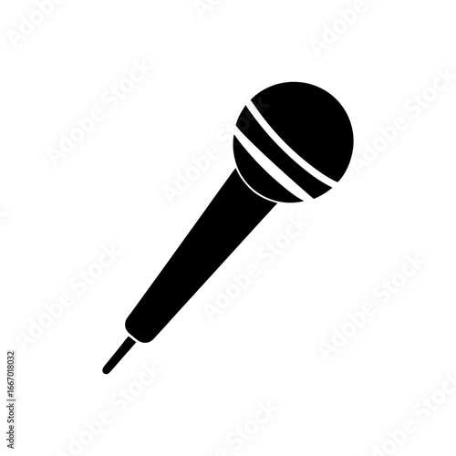Silhouette of microphone single minimal music recording icon isolated on white background