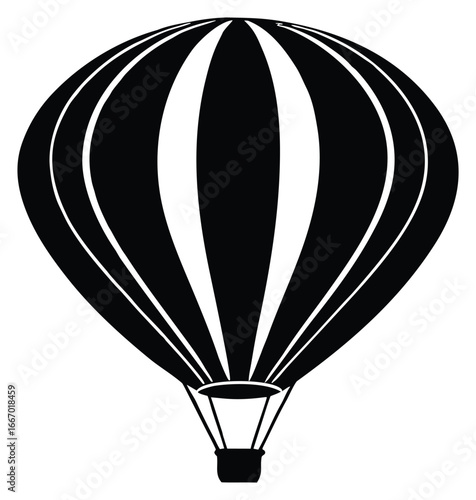 Black and white hot air balloon floating peacefully against plain background
