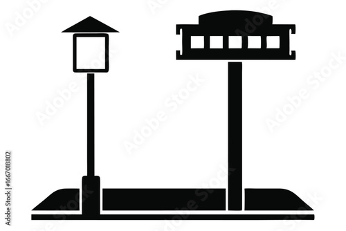 Silhouette Illustration of Two Birdhouses on a Common Base, Simple Vector Graphic