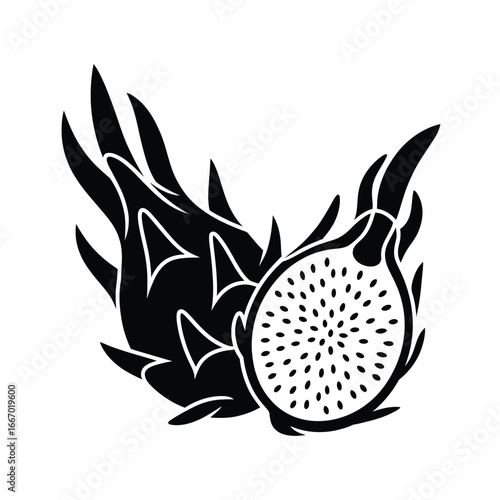 Black and white illustration of dragon fruit