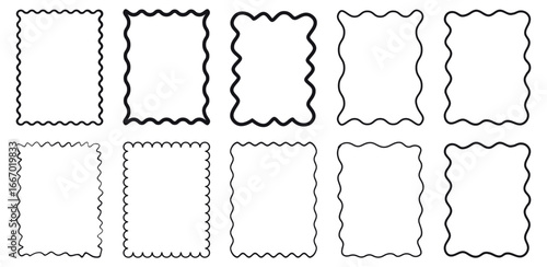 Black Outline Wavy Rectangle Frames – Decorative Border Vector Set
