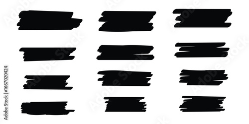 Set of hand drawn marker line vector illustration design element, grunge strokes, doodle lines underline scribble 