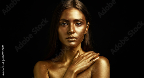 Wallpaper Mural Woman with body and face painted in gold on black background. Torontodigital.ca