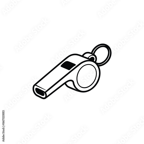 Simple line drawing of a classic referee whistle with a lanyard ring
