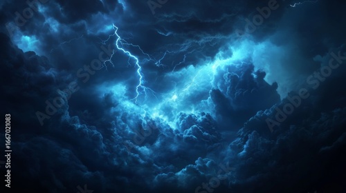 large clouds, storm, skies lit up with lightning generative ai