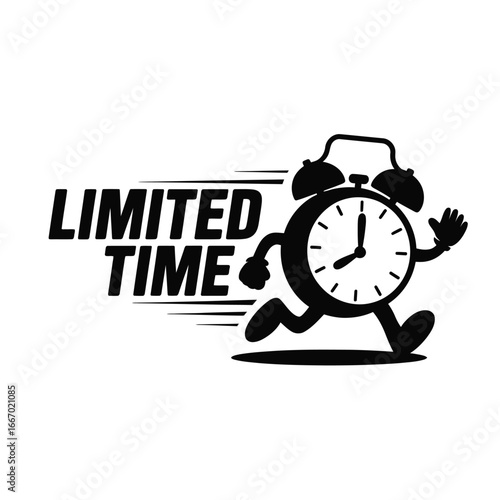 Running alarm clock with limited time text illustration