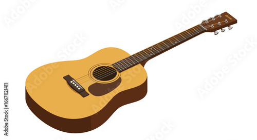 Acoustic guitar isometric design with detailed frets and strings
